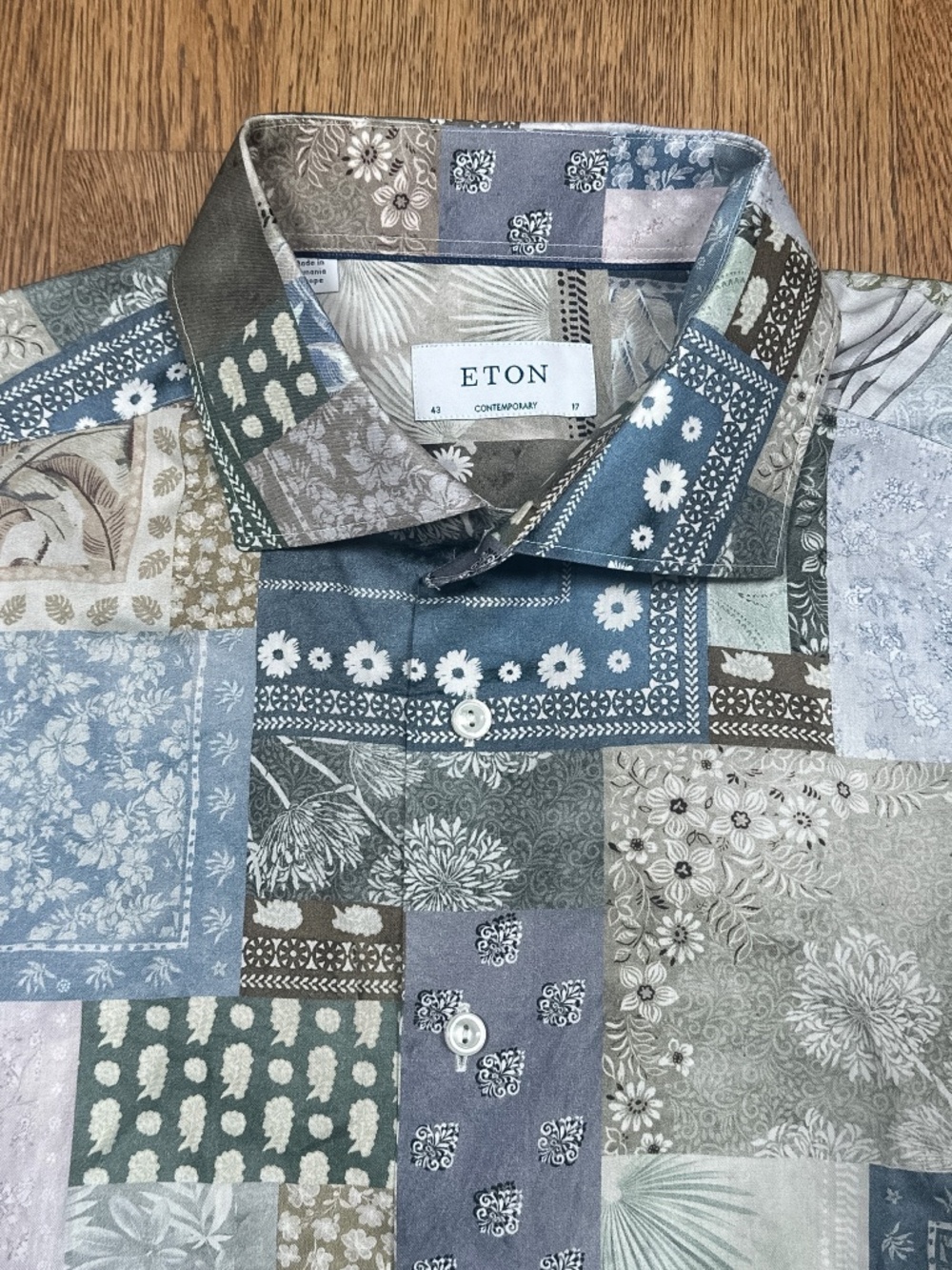 Eton Contemporary Lyocell Floral Patchwork L/S Button Dress Shirt Mens 43 17